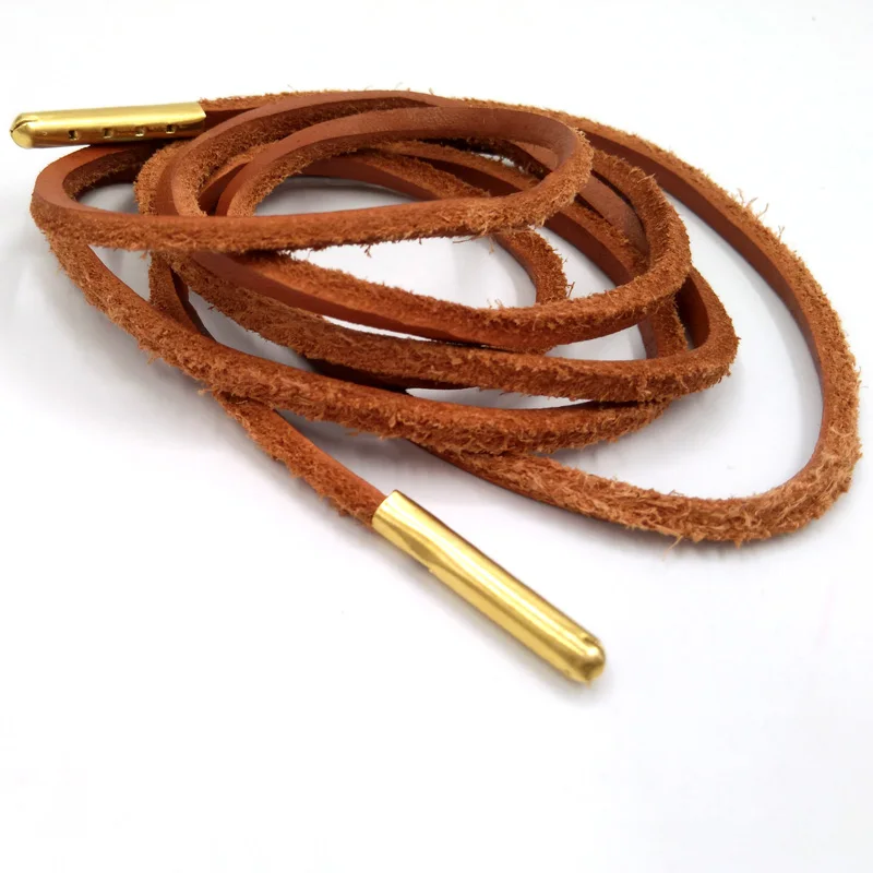 1-12Pair Golden Brown Fashion Quality Genuine Top Layer Leather Shoelaces Retro Leather Boot Shoe Shoestring Metal Head Shoelace 1-12Pair Golden Brown Fashion Quality Genuine Top Layer Leather Shoelaces Retro Leather Boot Shoe Shoestring Metal Head Shoelace