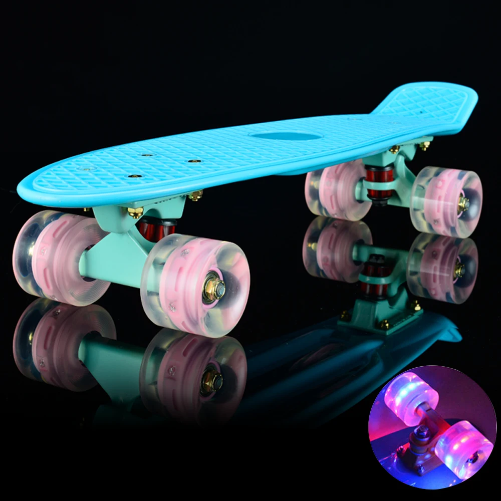 

22 Skateboard Penny Board Mini Cruiser Board 22" Retro Skate Board Complete with Led Light up Wheels