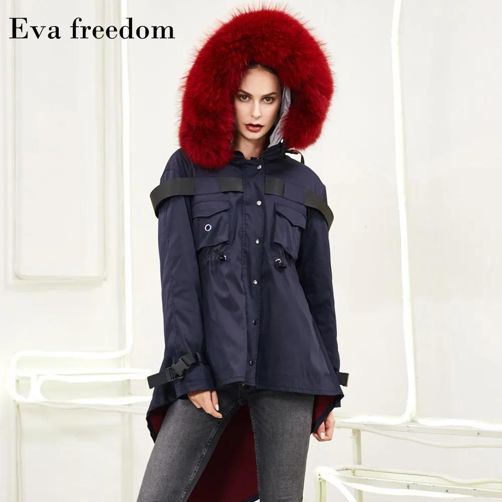 Eva Freedom Winter new arrival parker loose down coat female raccoon fur hooded down jackets women 1128 - Цвет: dark blue