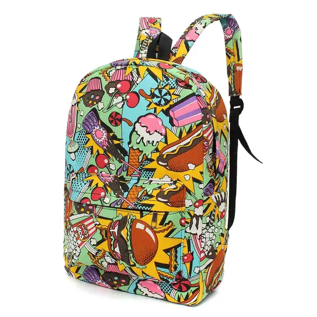 Hippie Canvas Backpacks Student School Bag Graffiti Backpack Cartoon