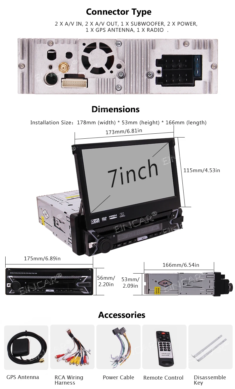 Eincar одиночный Din In-Dash CD MP3 стерео приемник USB AUX вход Встроенный Bluetooth AM FM радио плеер gps навигация 7 дюймов Retra