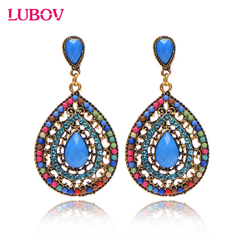 

Christmas Gifts Luxury Female Fashion Wedding Party Cute Jewelry 2016 Vintage Bohemian Beads Heart Pendant Drop Earrings Women