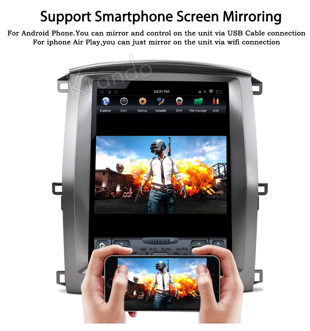 Best Krando Android 8.1 12.1" Vertical screen car audio radio player for Toyota Land Cruiser lc100 2002-2007 GPS navigation 5