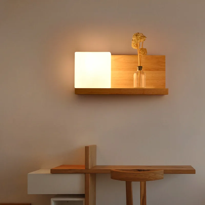 Kaufen Moderne Led Holz Wand Lampen Nordic Milchglas Holz Lichter Leuchte Flur Aisel Hotel Schlafzimmer Minimalistischen Massivholz Korridor