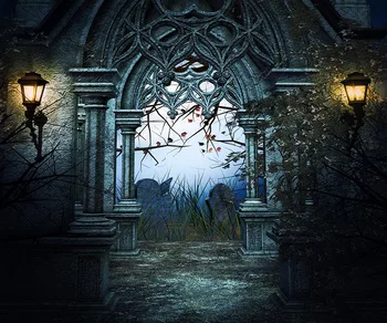 

Arch Column Door Light Scary photography studio background Vinyl cloth High quality Computer print Halloween backdrop