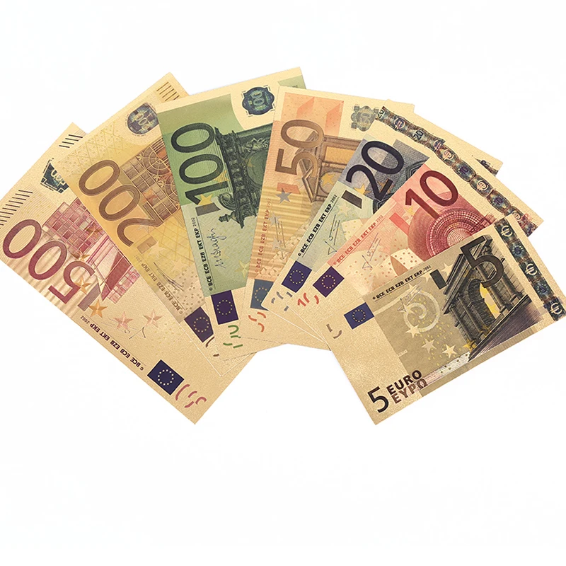 7pcs/SetArts Crafts Collection Gifts Non Currency Euro Gold Foil Paper Money