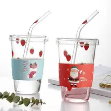 10pcs Cartoon Coffee Cup Sleeve Heat insulation Disposable Cup Cover Xmas Kitchen Milk Tea Cup Christmas Decoration for Home