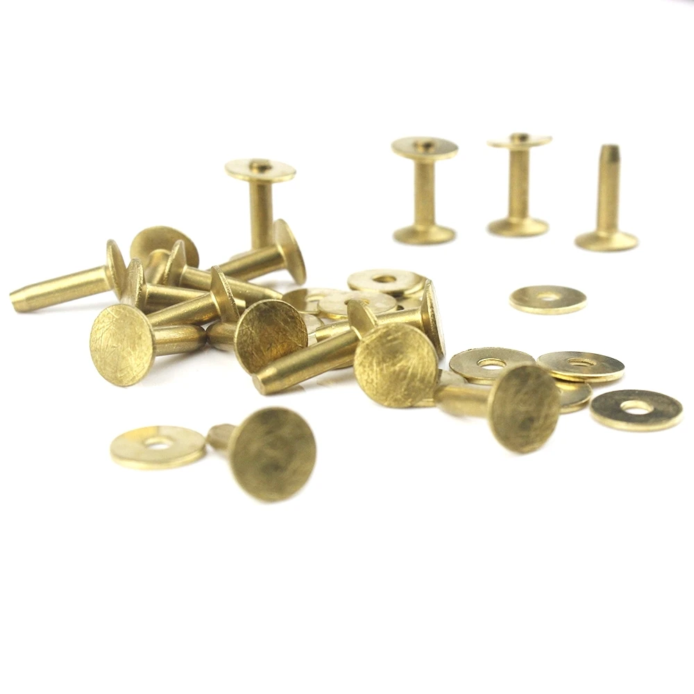 20pcs High Quality Solid Brass Rivets & Burrs Leather Craft Belt Luggage Rivets Studs Permanent Tack Fasteners 6 Sizes