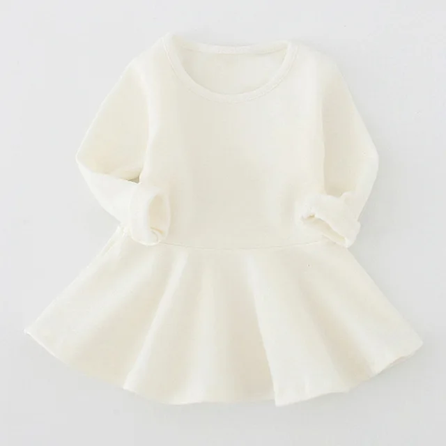 Новое однотонное платье для маленьких девочек хлопковое платье для дня рождения вечерние платья с длинными рукавами для первого крещения для маленьких девочек 9, 12, 18, 24 месяцев - Цвет: White