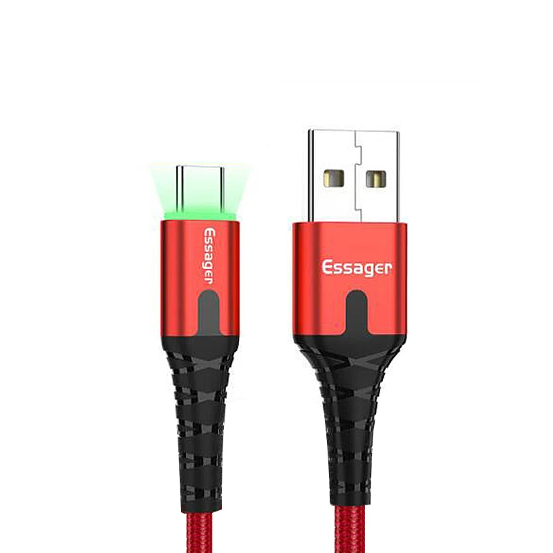 Essager светодиодный кабель передачи данных Micro-USB для быстрой подзарядки шнур 0,5/1/2 m кабель usbc для Xiaomi samsung Oneplus 7 Pro мобильного телефона Зарядное устройство