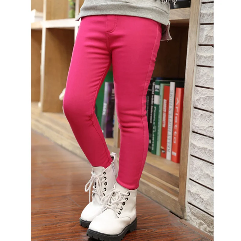 Зимние леггинсы для девочек; коллекция года; зимние детские бархатные брюки; плотные теплые длинные брюки для детей; узкие брюки-карандаш для малышей - Цвет: Rose