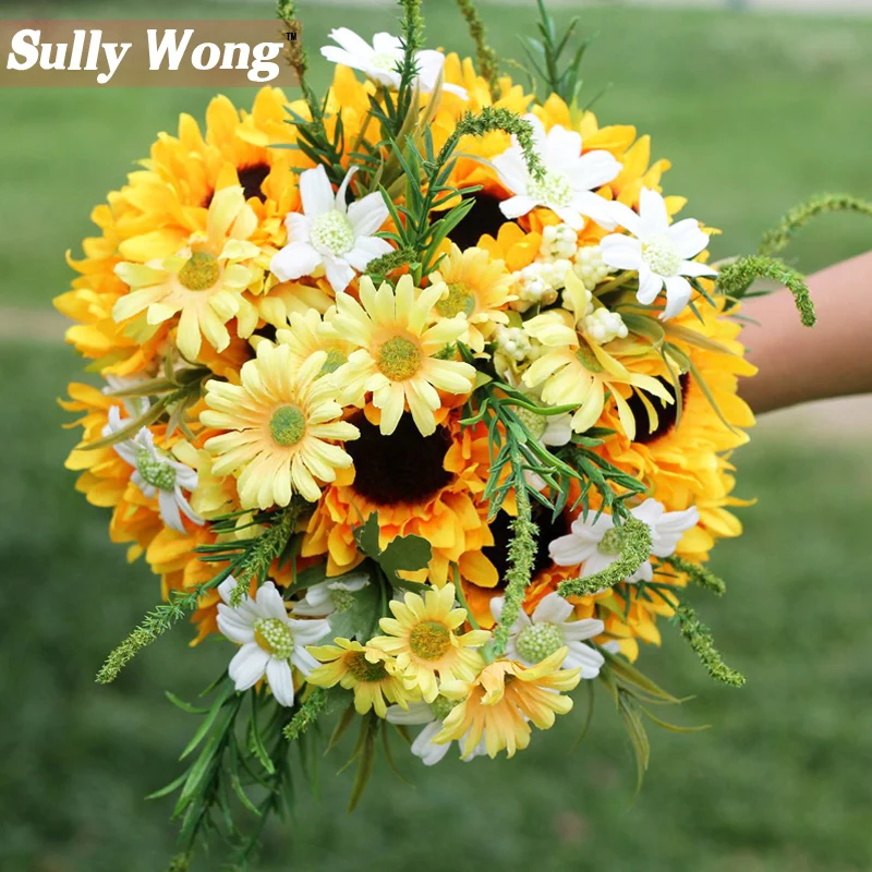 Sully Wong 2017new Silk Flower Wedding Bouquet Sunflowers