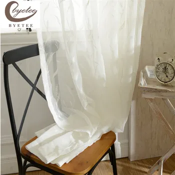 

{byetee} Curtain Fabrics Living Room Bedroom Embroidered White Tulle Kitchen Window Sheer Organza Voile Curtains Doors For