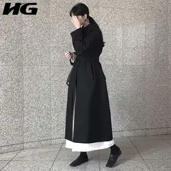 [HG] Корея 2018 Новое поступление осень модные женские туфли Однобортный повязки длинное пальто женские длинный рукав одноцветное Цвет Тренч