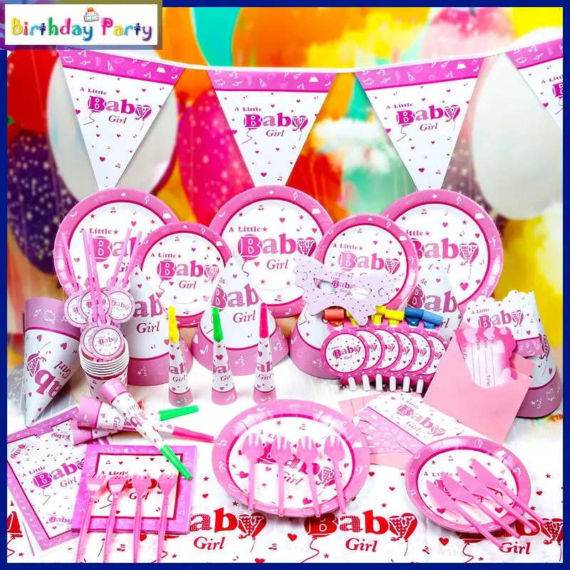 78pcs/set New Luxury Kids Birthday Party Decoration 1st little baby Girl Theme favor items for