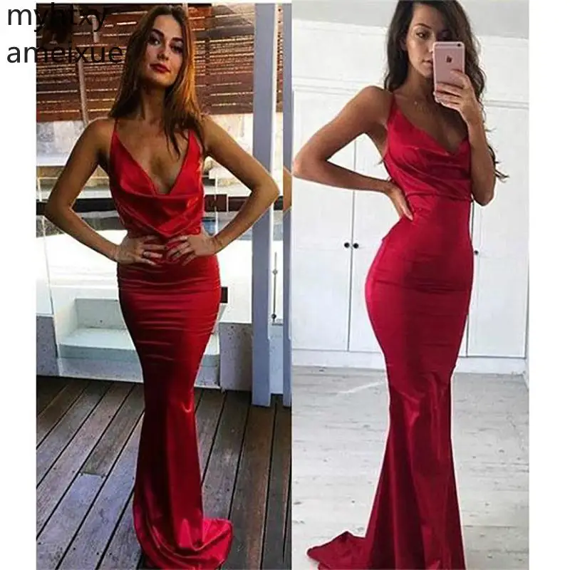 

2019 Cheap Red Formal Evening Dress Plus Size Mermaid Long Floor Length Formal Prom Party Dresses Sleeveless Gown Custom Made