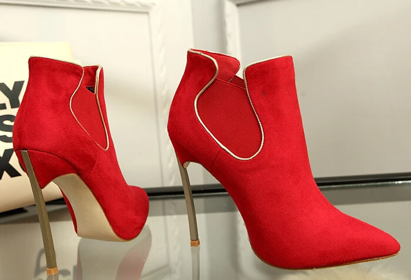 

High quality Women Suede Side Stretch Fabric Ankle Pumps Sexy Pointed Toe Shoes Thin High Heels Female Fashion Stiletto Heels