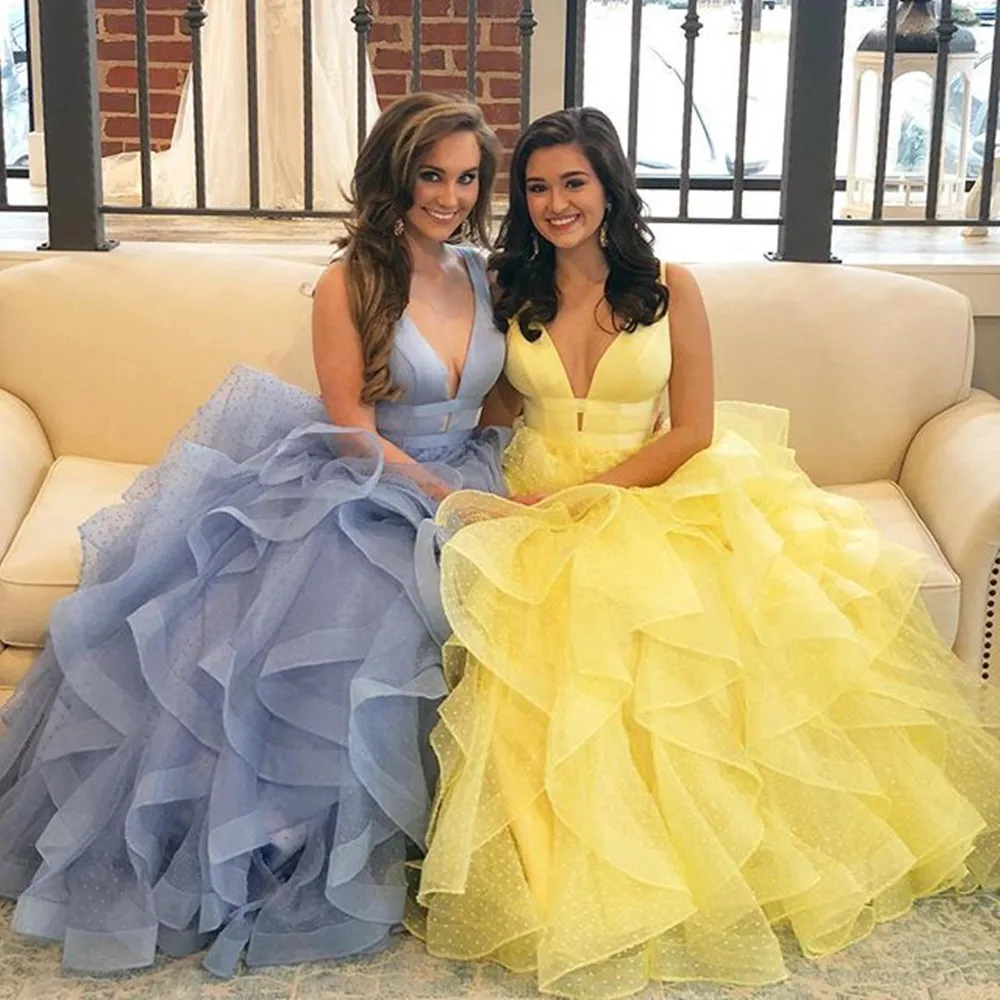 tiered ruffle prom dress