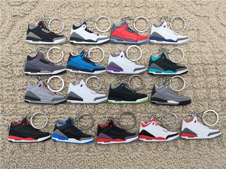 

Fashion Mini Silicone Jordan 3 AJ Shoes Keychain Bag Charm Woman Men Kids Key Ring Gifts Accessories Sneaker Key Holder Pendant