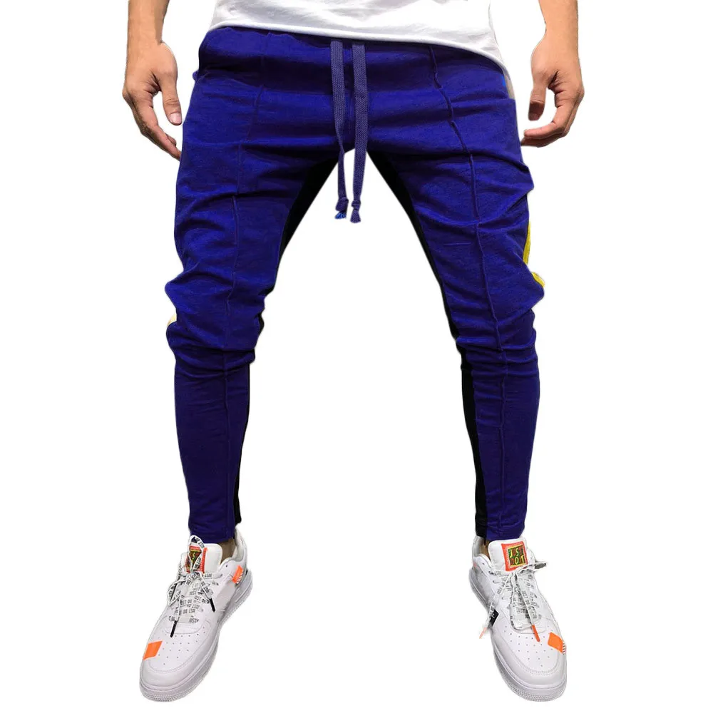 Большой размер 3xl Мужская мода фитнес джоггеры одежда для мужчин s лоскутное повседневное Свободные тренировочные брюки уличная Мужская шнурок брюки - Цвет: Синий