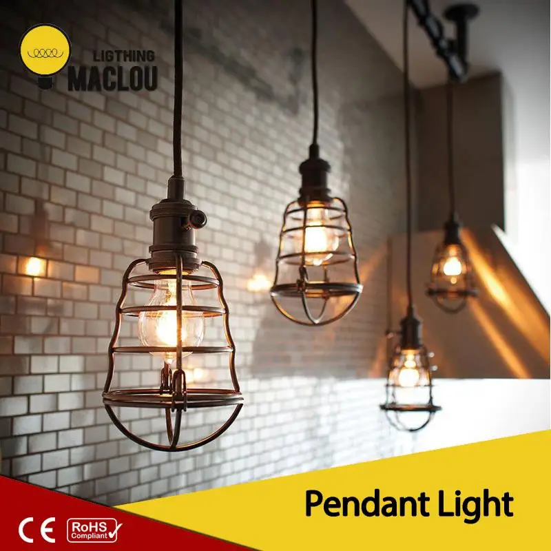 

Iron Cage Lampshade Warehouse Style Industrial Loft Retro Droplight Bar Cafe Bedroom Restaurant Hanging Pendant Light Fixture