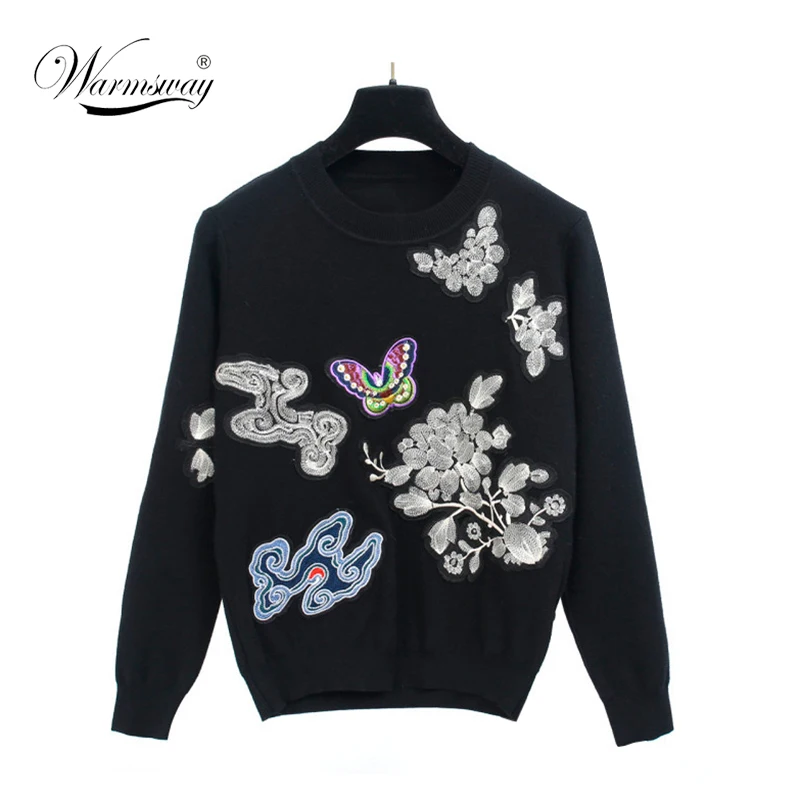 Luxury Brand Designer Sweater 2018 Autumn Winter Fashion Chinese Cloud Burrerfly Embroidery  Pullovers Back Bird Tops C-045