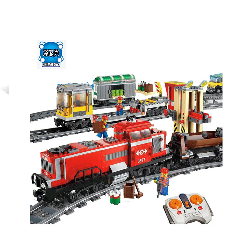 

Lepin 02039 Model Building Kits Compatible with Building Brick Blocks Figures Toys City RED CARGO TRAIN 3677 RC Train 898 Pcs