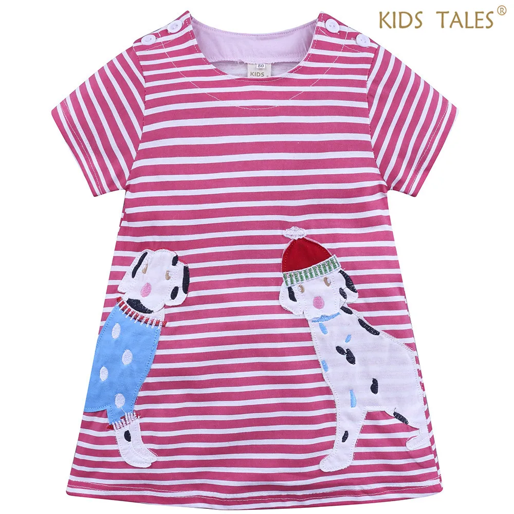 Baby Girl Dress With Animal Dog Applique Summer Princess Dress Kids
