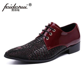 

Plus Size Luxury Italian Pointed Toe Derby Man Dance Footwear Genuine Leather Alligator Men's Modern Wedding Party Shoes SL132