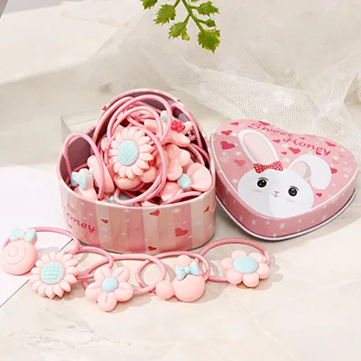 Милые эластичные резинки для волос в форме сердца для девочек, 20 шт., подарок на день рождения, Детские резинки, аксессуары для волос - Цвет: Pink Box Pink