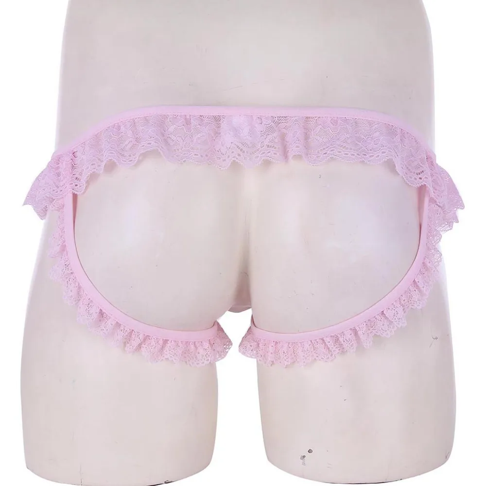 Mens Underwear Mens Lingerie Exotic Gay Panties for Sexy Mens Lacy Frilly Sissy Panties Crotchless Open Back Briefs Underwear with Open Hole