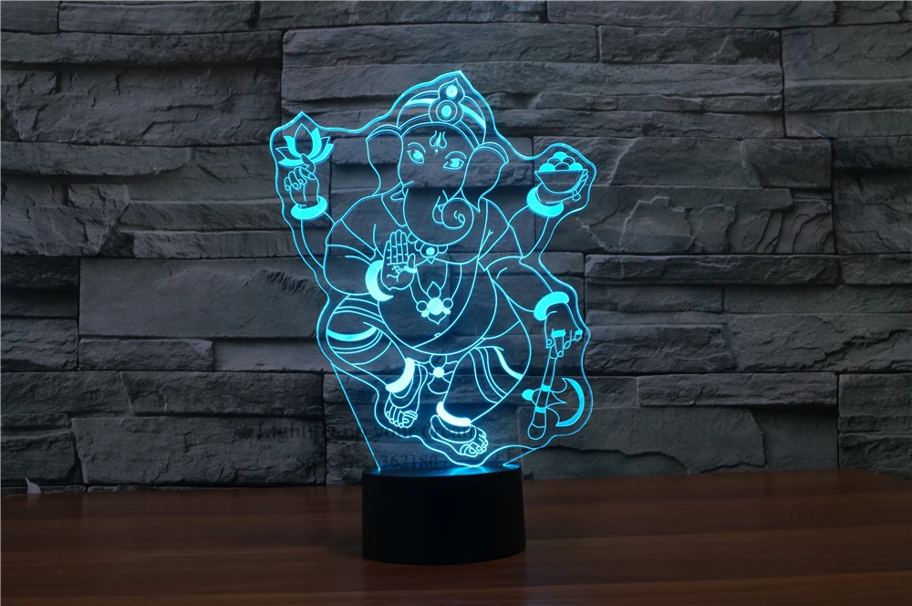 Новинка 2018 светодиодный ночной Светильник Ganesha 3D 7 цветов меняющий цвет