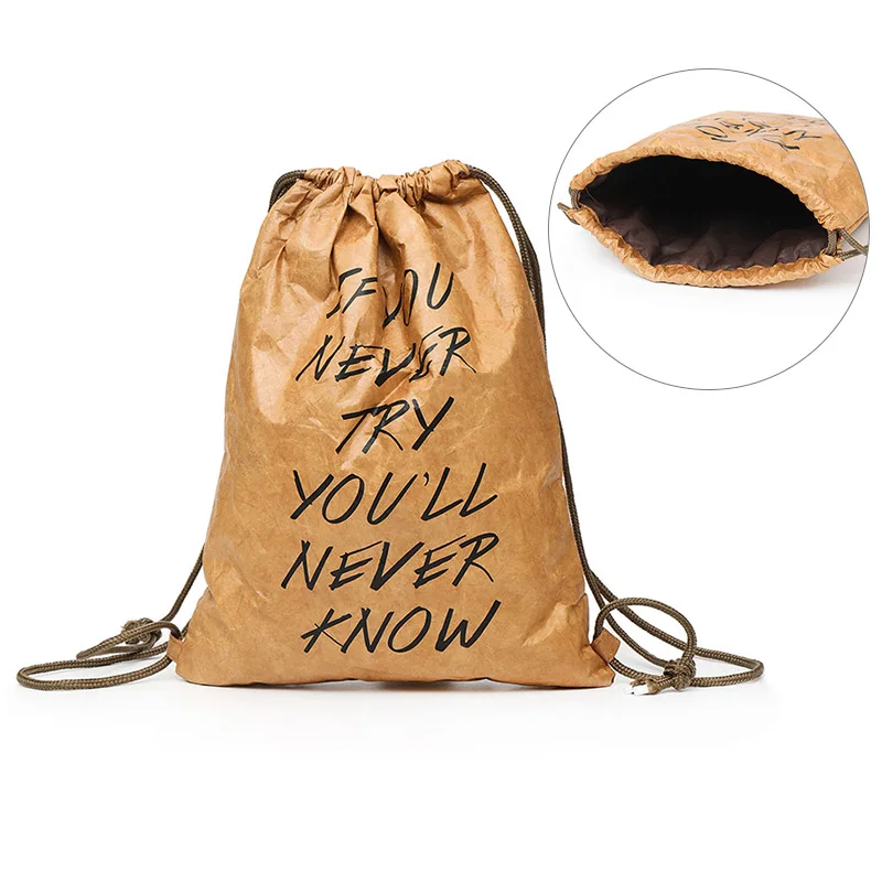 

Women Drawstring Bag Backpack Thicken Waterproof Kraft Paper Fashion Durable LT88