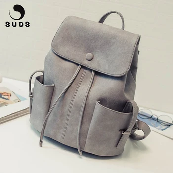 

SUDS Brand Vintage PU Leather Backpack Women High Quality Casual Traveling Backpacks School Bags For Teenagers Mochilas Mujer