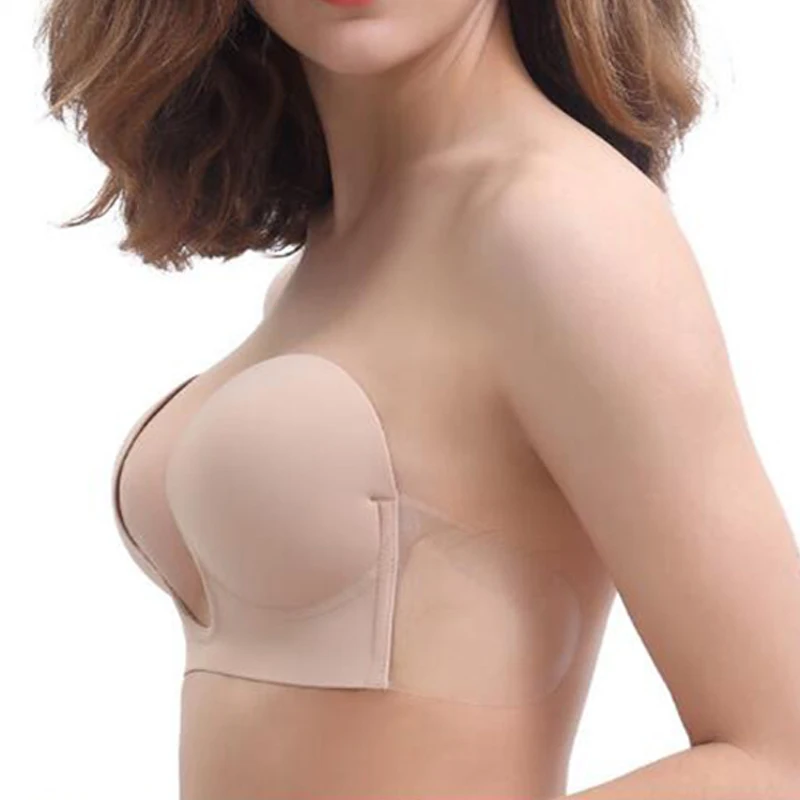 

Invisible Push Up Bra Strapless Bralette Formal Dress Wedding/Evening Sticky Self-Adhesive Silicone Brassiere Deep U Bra