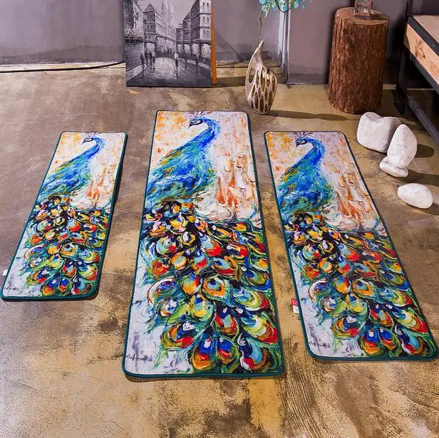 Us 29 54 26 Off Creative Peacock Carpets For Bedroom Living Room Peahen Rug Soft Polyester Beautiful Peacock Kitchen Mat Bath Mat Kids Carpet In
