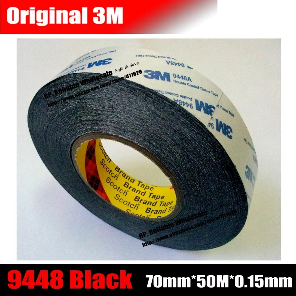 (70mm*50m*0.15mm) Original 3m Tissue Fabric Double Adhesive Black Tape