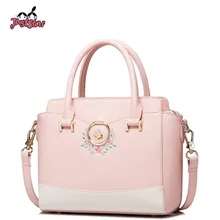 Just star de las mujeres de la pu bolso de cuero de las señoras bordado flor abeja bolsas de mensajero patchwork bolso de hombro del totalizador femenino jz4446
