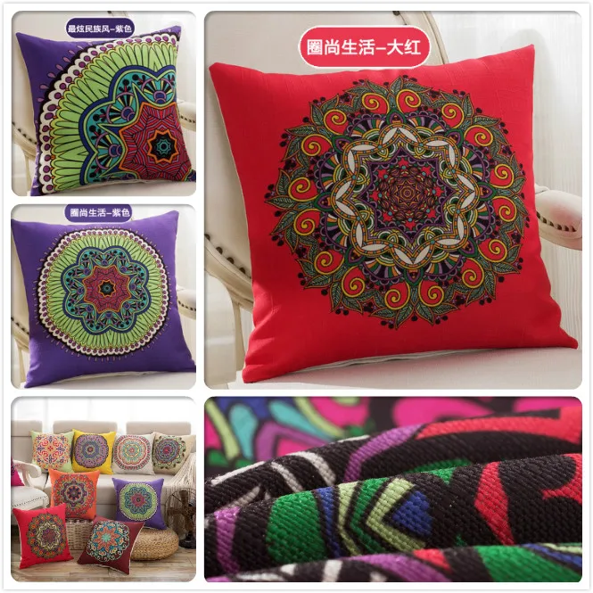 

Square 45cm Linen Cotton Floral Printed Sofa Cushion Cover Car Pillows Case Office Pillowcase Home Decors Ethnic Style Classical
