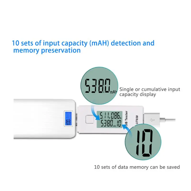 

UNI-T UT658 USB Digital Current Voltage Tester Mobile Phone Notebook Mobile Power Safety Monitor 3.0V-9.0V/0.0A-3.0A