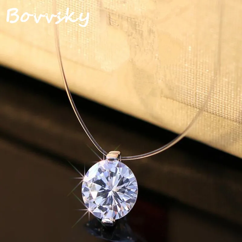 

Bovvsky Invisible Line Dazzling Zircon Necklace And Invisible Transparent Fishing Line Simple Pendant necklace nice gift