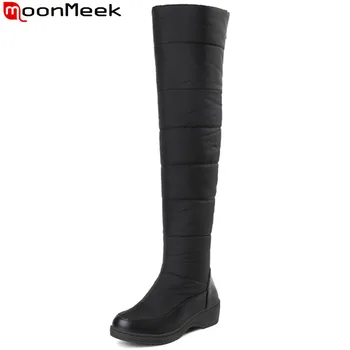 

MoonMeek 2020 new winter boots round toe zip down keep warm snow boots Waterproof and antiskid comfortable over the knee boots
