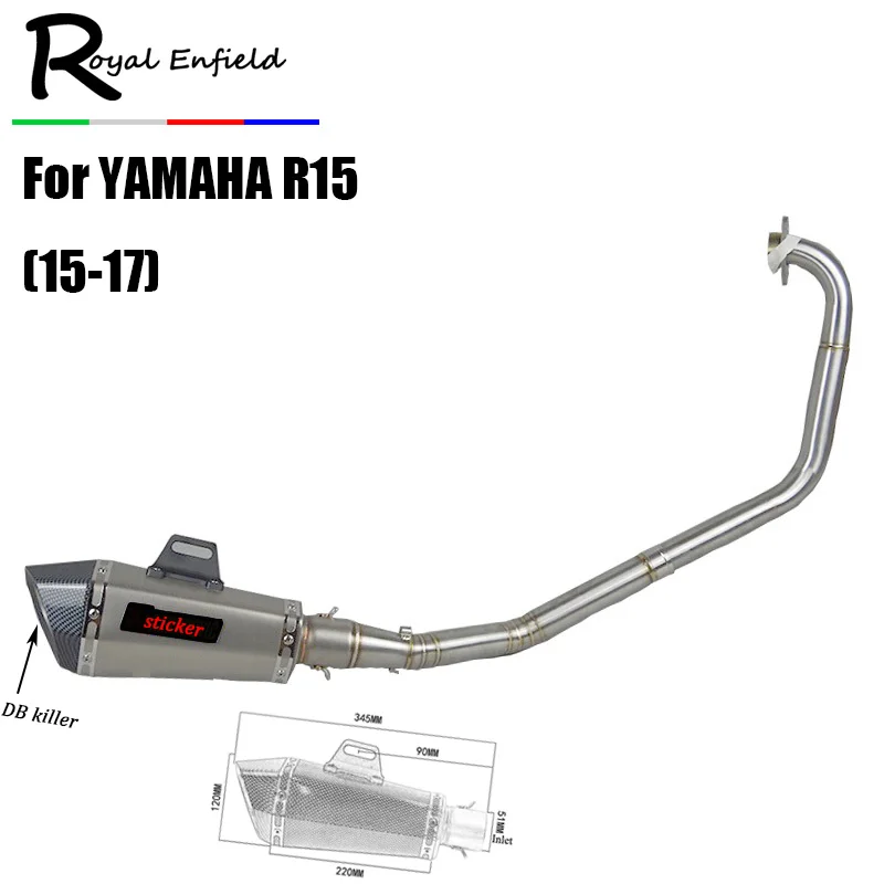 

R15 Motorcycle Motorbike Exhaust middle link Pipe headers full pipe for Yamaha yzf R15 MT15 Exhaust down Muffler with db killer
