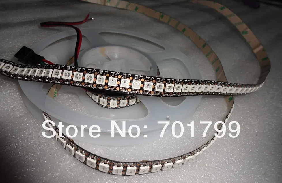 144 светодиодов/м WS2812B(5050 rgb led с WS2811 IC встроенный) Светодиодные полосы пикселей, DC5V, 2 м длиной, не водонепроницаемый; Черная печатная плата