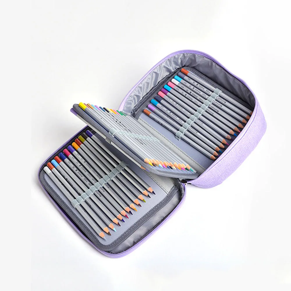 

Portable Zipper Multi-layer Stationery Bag Students Pencil Bag Box Large-capacity Solid Color Sketch Color Penil Holder Case P0