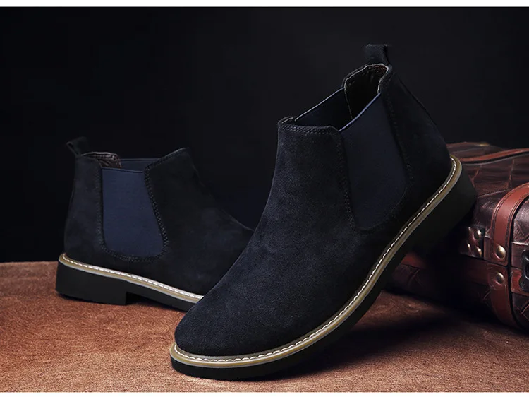 NAUSK/мужские ботинки «Челси»; ботильоны; модные мужские брендовые кожаные качественные ботинки в байкерском стиле без шнуровки; мужские теплые ботинки;