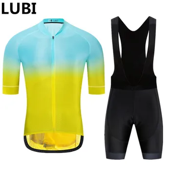 

LUBI 2019 Team Men Summer Cycling Jersey Bib Short Set Wear High Density Sponge Pad MTB Clothes Kits Bike Clothing Road Suit