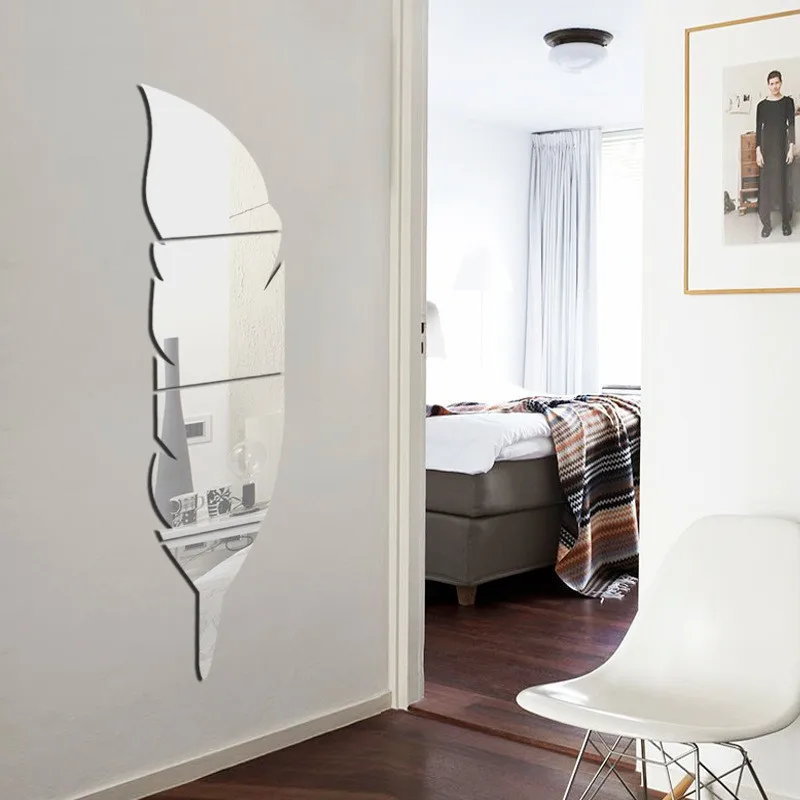 73*18 cm plumas acrílico espejo pegatina decoración del hogar espejo autoadhesivo para sala de estar DIY 3D hogar calcomanía murales decoración de pared