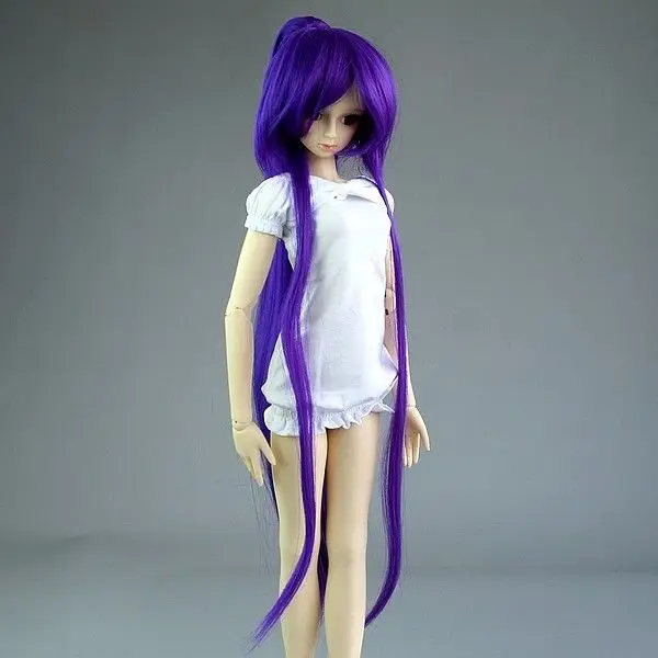 68 Purple Pigtail Snap on Amphibious Wig 1 3 SD DOD DZ BJD Dollfie 8 9