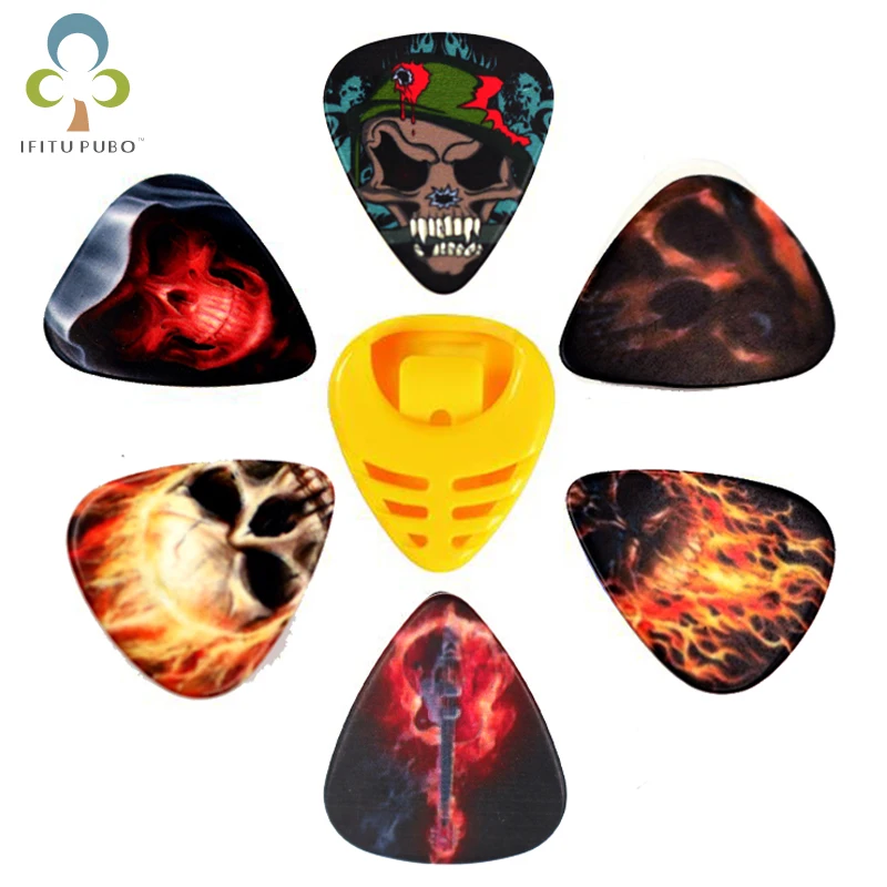 7pcs/Set 6pcs Electric Guitar Picks+1pc Guitar Picks Box 0.75 0.8mm